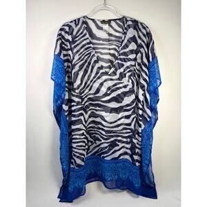 Tommy Bahama Border Zebra Print Sheer Swim Cover V-neck Flowy Size Medium
